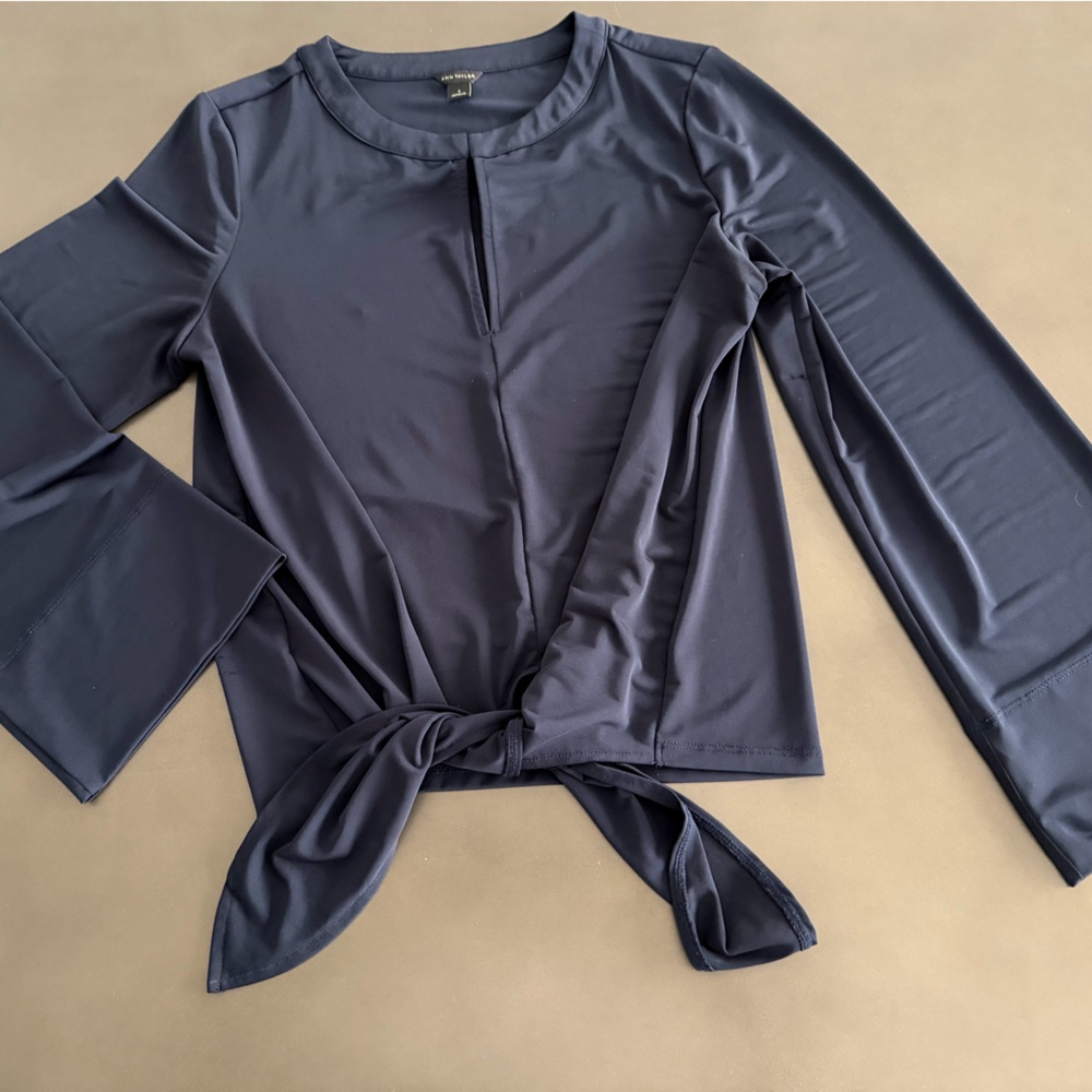 Sleek Navy Blue Women's Top with Front Tie